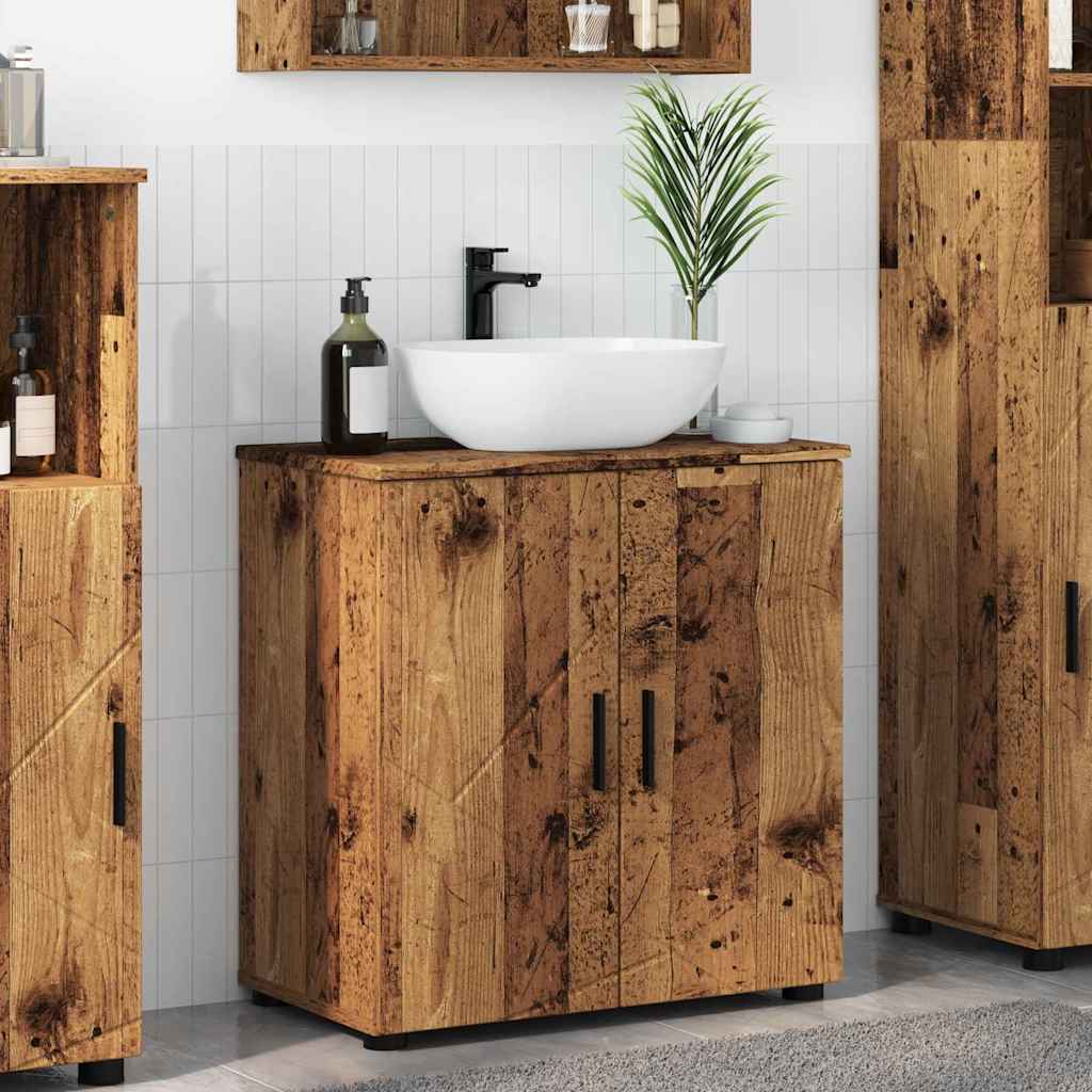 vidaXL Badezimmerschrank mit Speicher mit Tür Altholz 61 x 35 x 64 cm