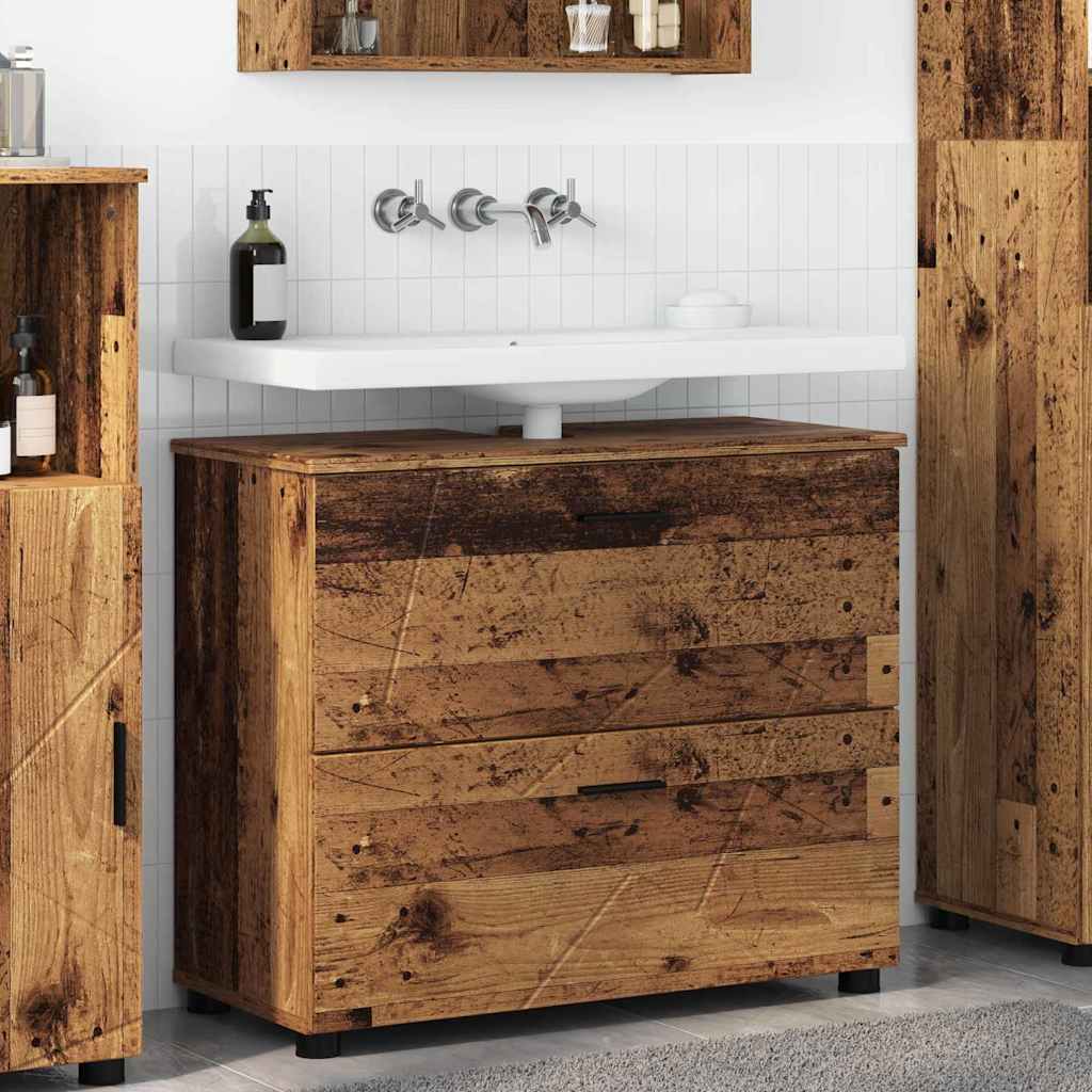 vidaXL Badezimmerschrank mit Schubladen Altholz 76,5 x 35 x 64 cm
