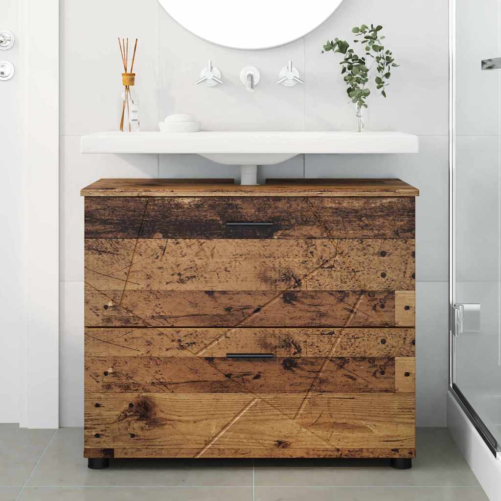 vidaXL Badezimmerschrank mit Schubladen Altholz 76,5 x 35 x 64 cm
