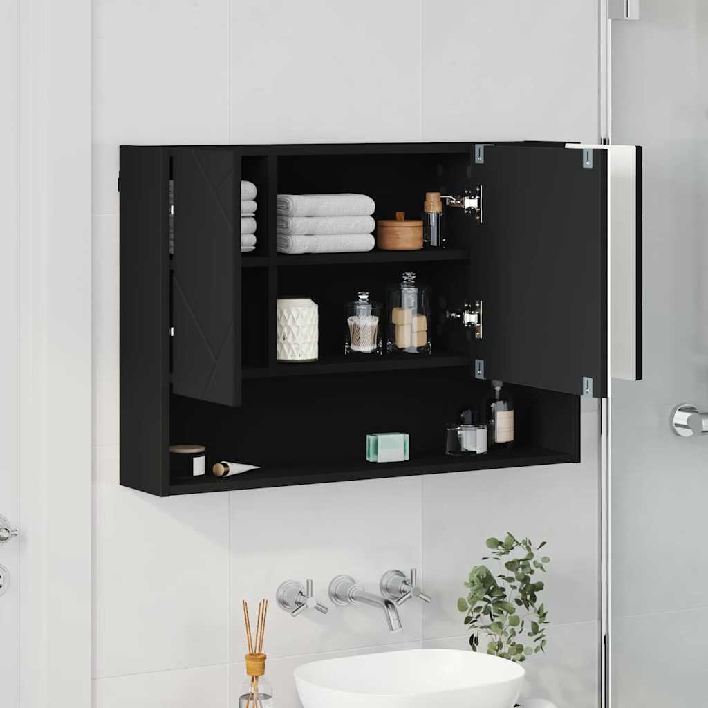 vidaXL Spiegelschrank mit Tür Schwarz 80 x 17 x 55 cm Holzwerkstoff