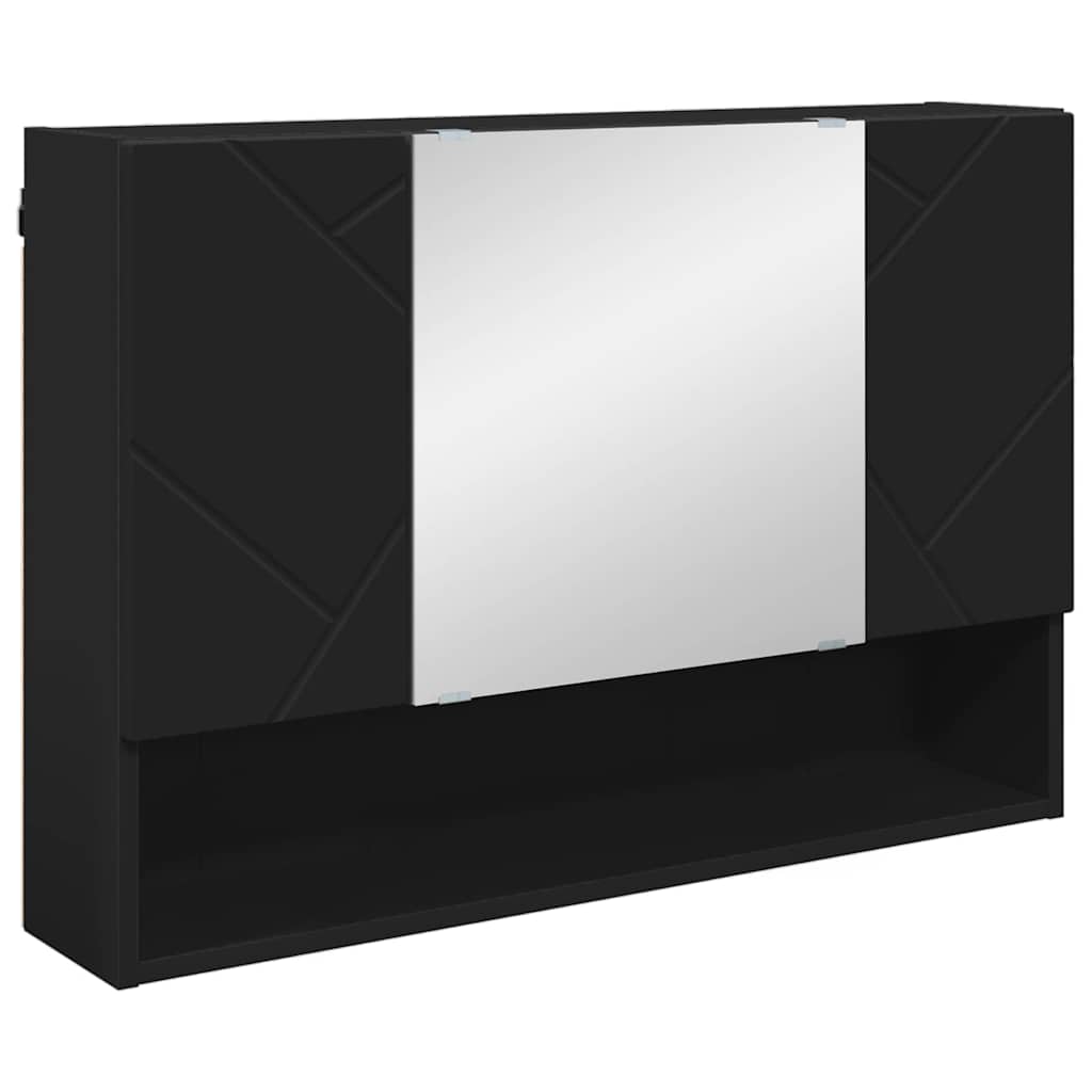 vidaXL Spiegelschrank mit Tür Schwarz 80 x 17 x 55 cm Holzwerkstoff