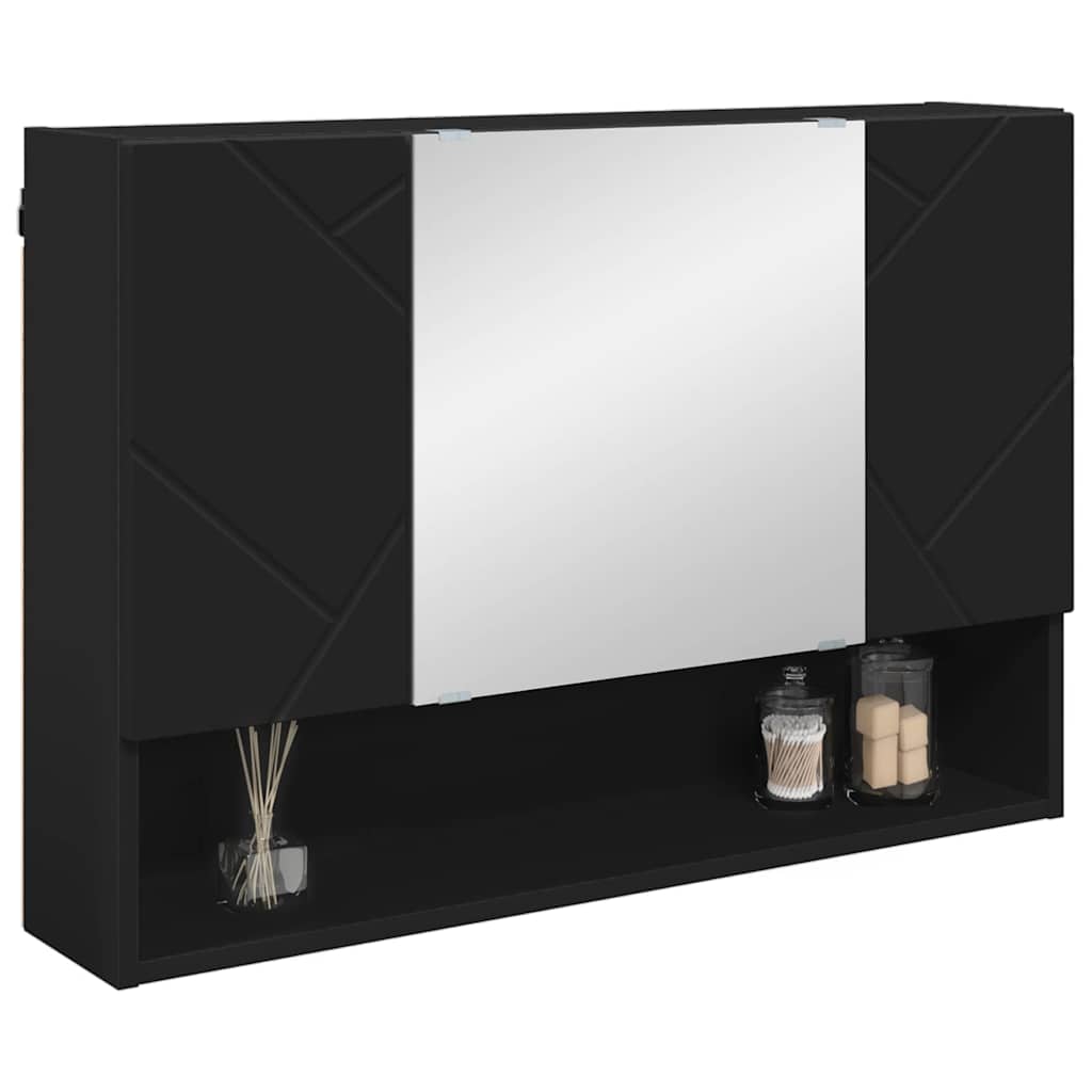 vidaXL Spiegelschrank mit Tür Schwarz 80 x 17 x 55 cm Holzwerkstoff
