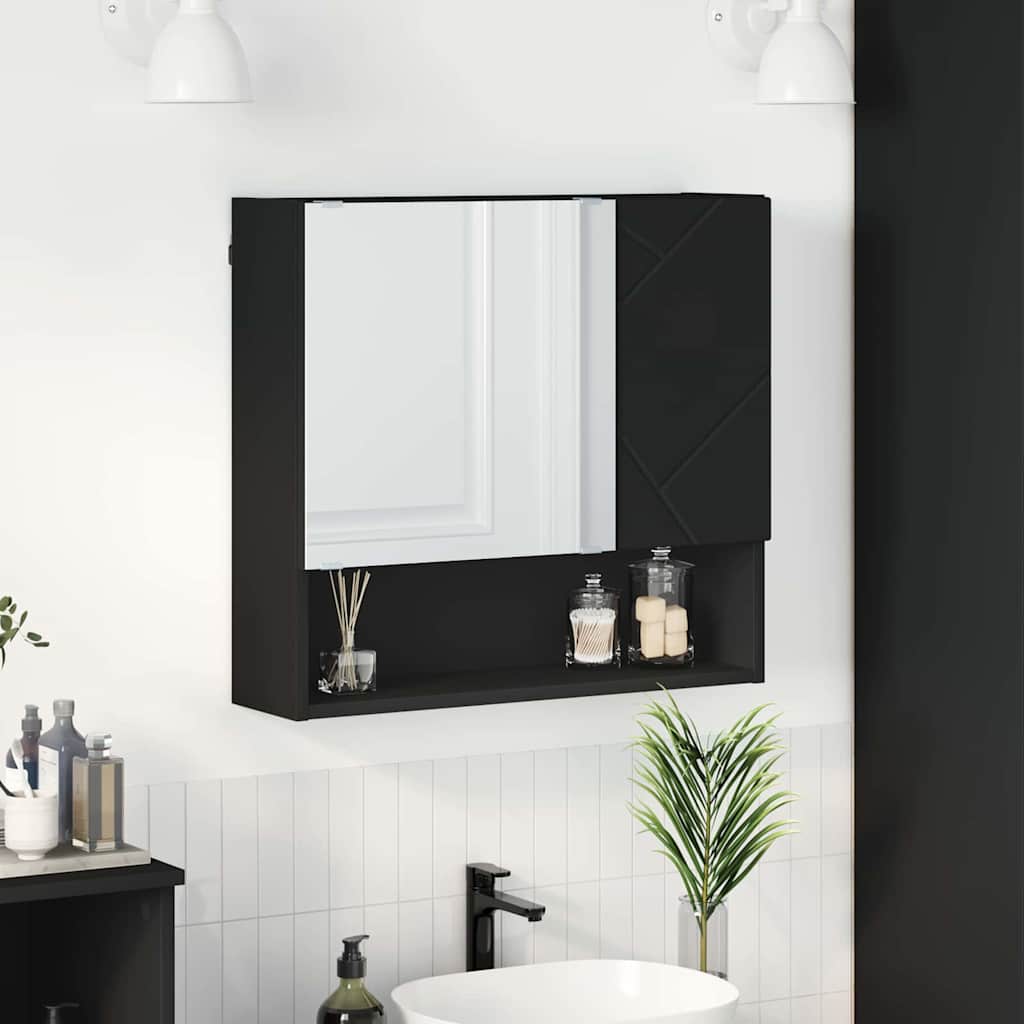 vidaXL Spiegelschrank mit Tür Schwarz 80 x 17 x 55 cm Holzwerkstoff