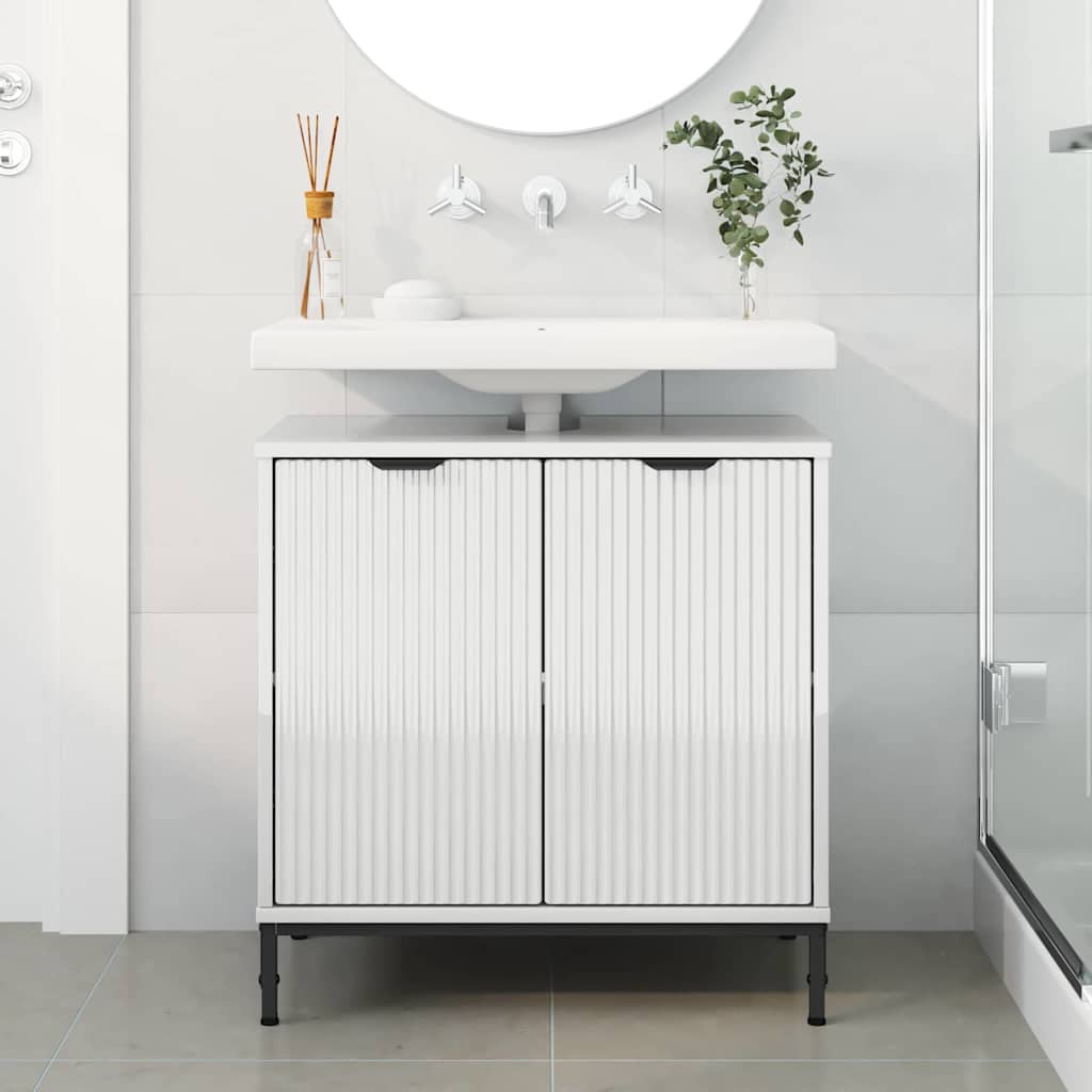 vidaXL Badezimmer Waschbecken Schrank mit Speicher Hochglanz-Weiß