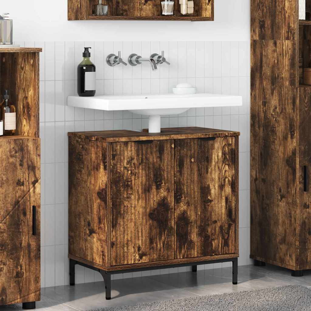 vidaXL Waschbeckenschrank Geräucherte Eiche 60,5 x 33,5 x 61 cm