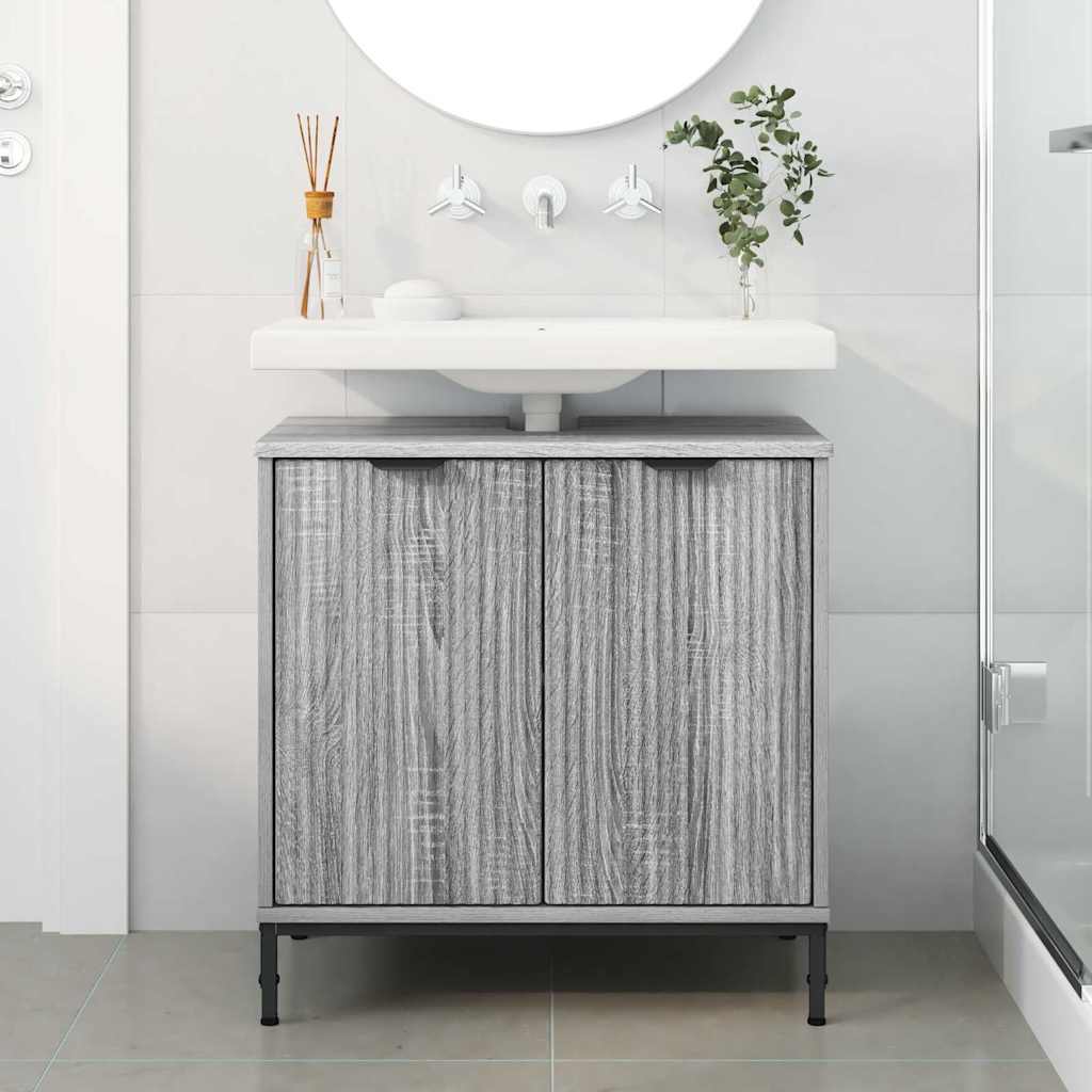 vidaXL Waschbeckenschrank mit Tür Graues Sonoma 60,5 x 33,5 x 61 cm