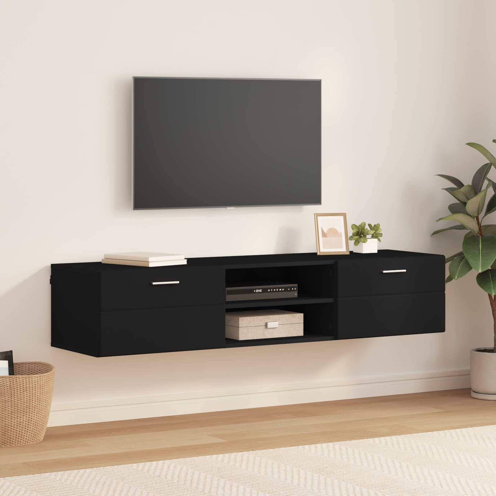 vidaXL Holzschrank Wandmontiert Schwarz 150 x 39 x 30 cm Holzwerkstoff