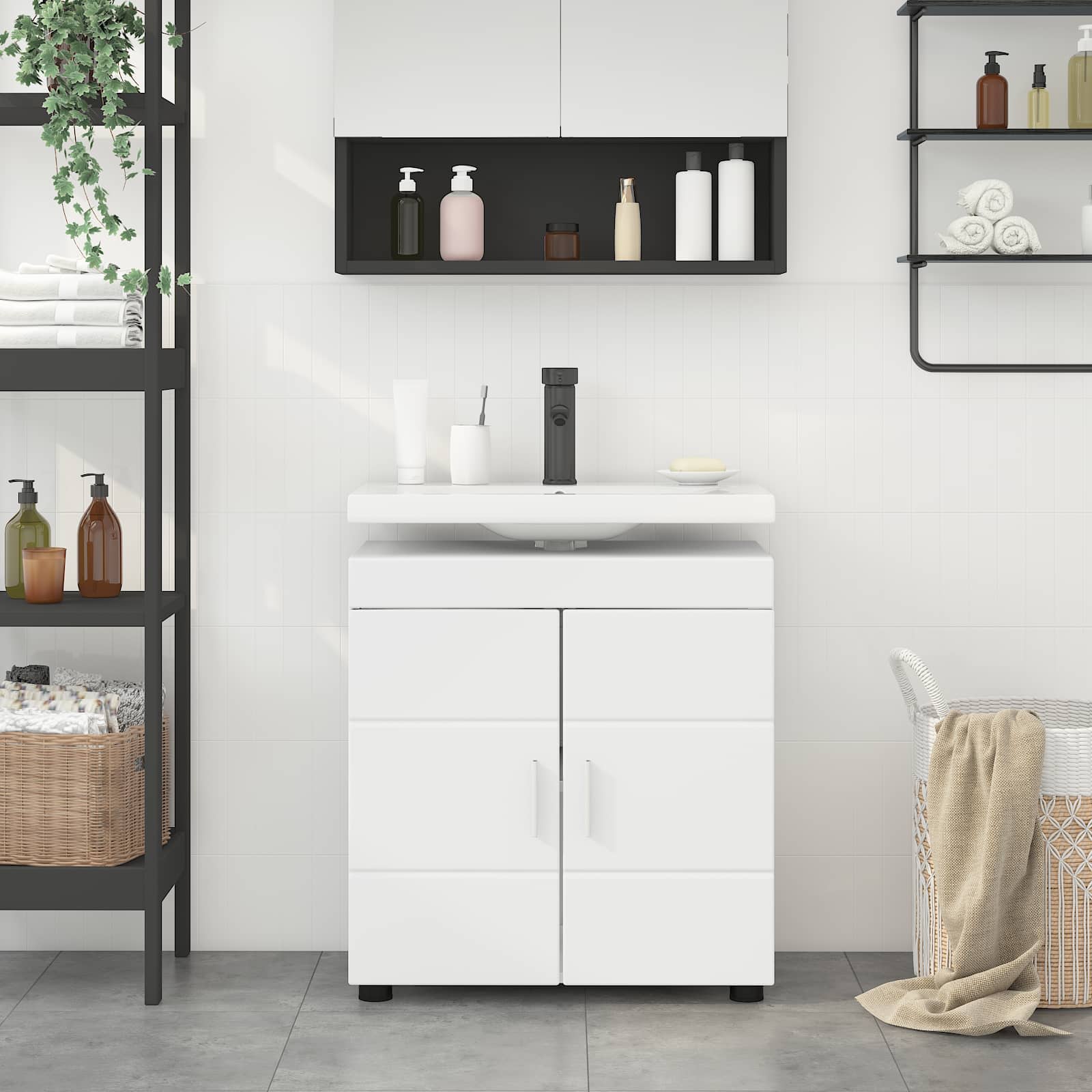 vidaXL Badezimmerschrank-Set TULUM Weiß 60 x 34 x 63 cm Holzwerkstoff