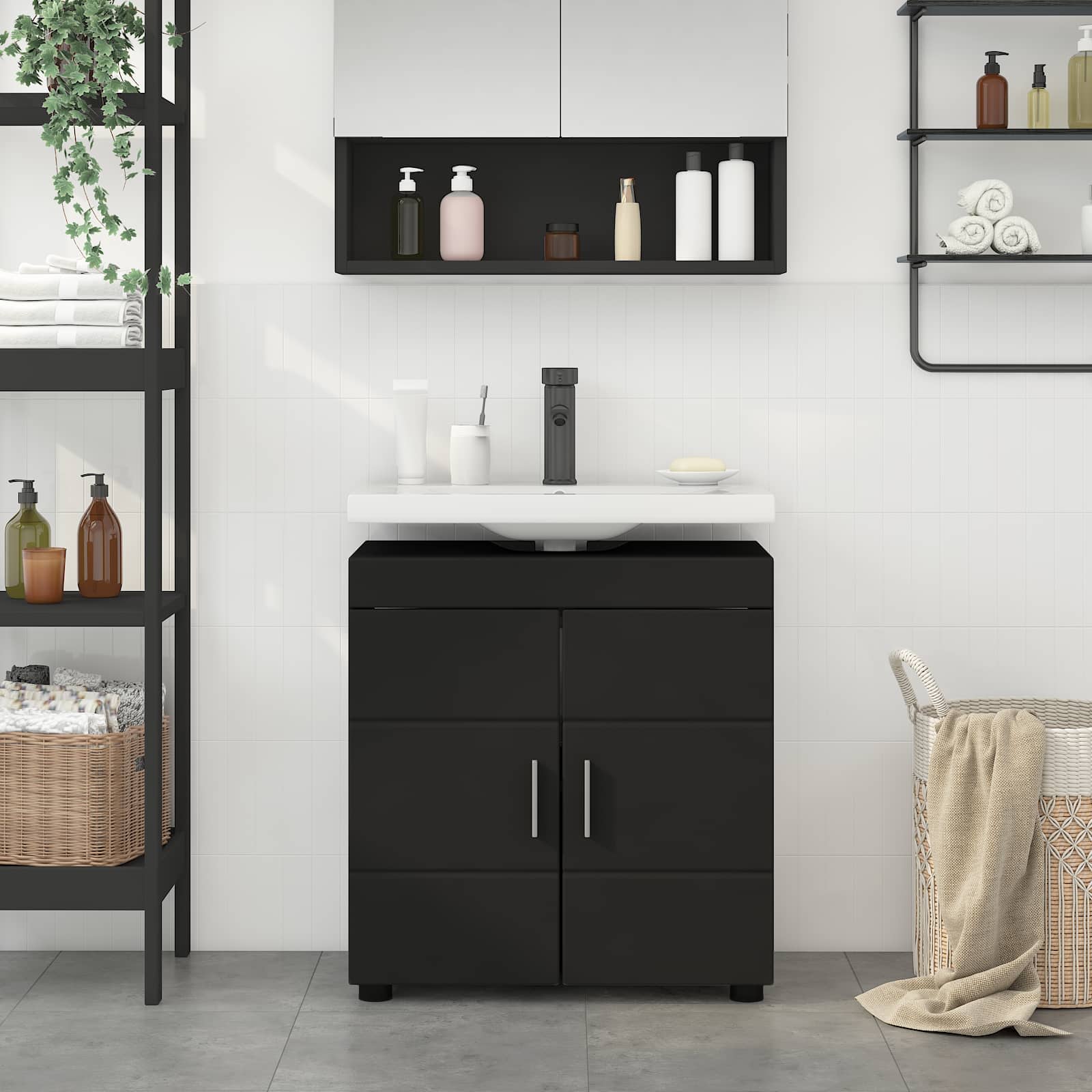 vidaXL Badezimmerschrank-Set TULUM Schwarz 60 x 34 x 63 cm