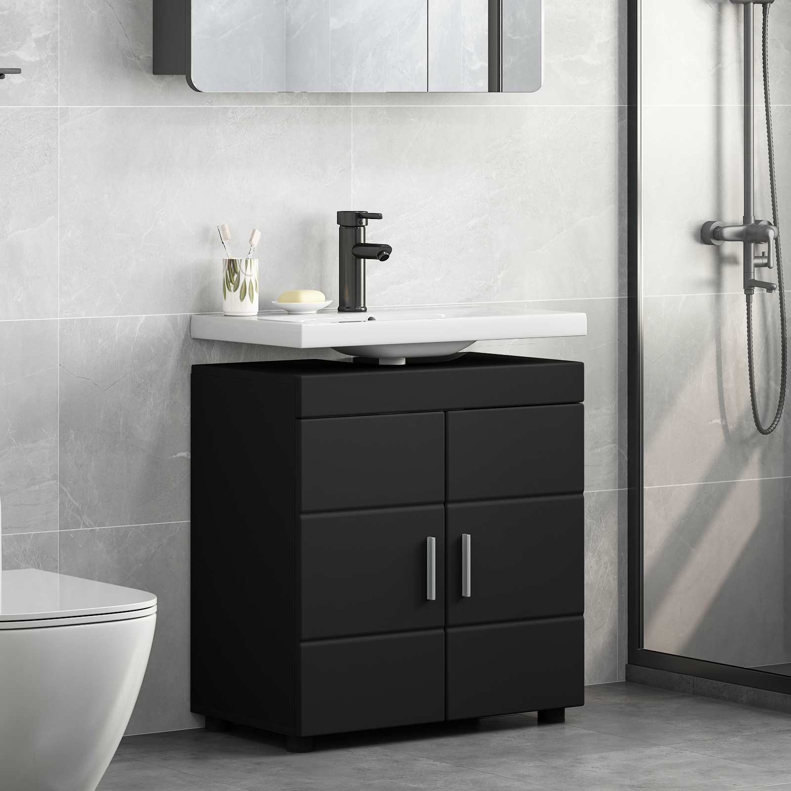 vidaXL Badezimmerschrank-Set TULUM Schwarz 60 x 34 x 63 cm