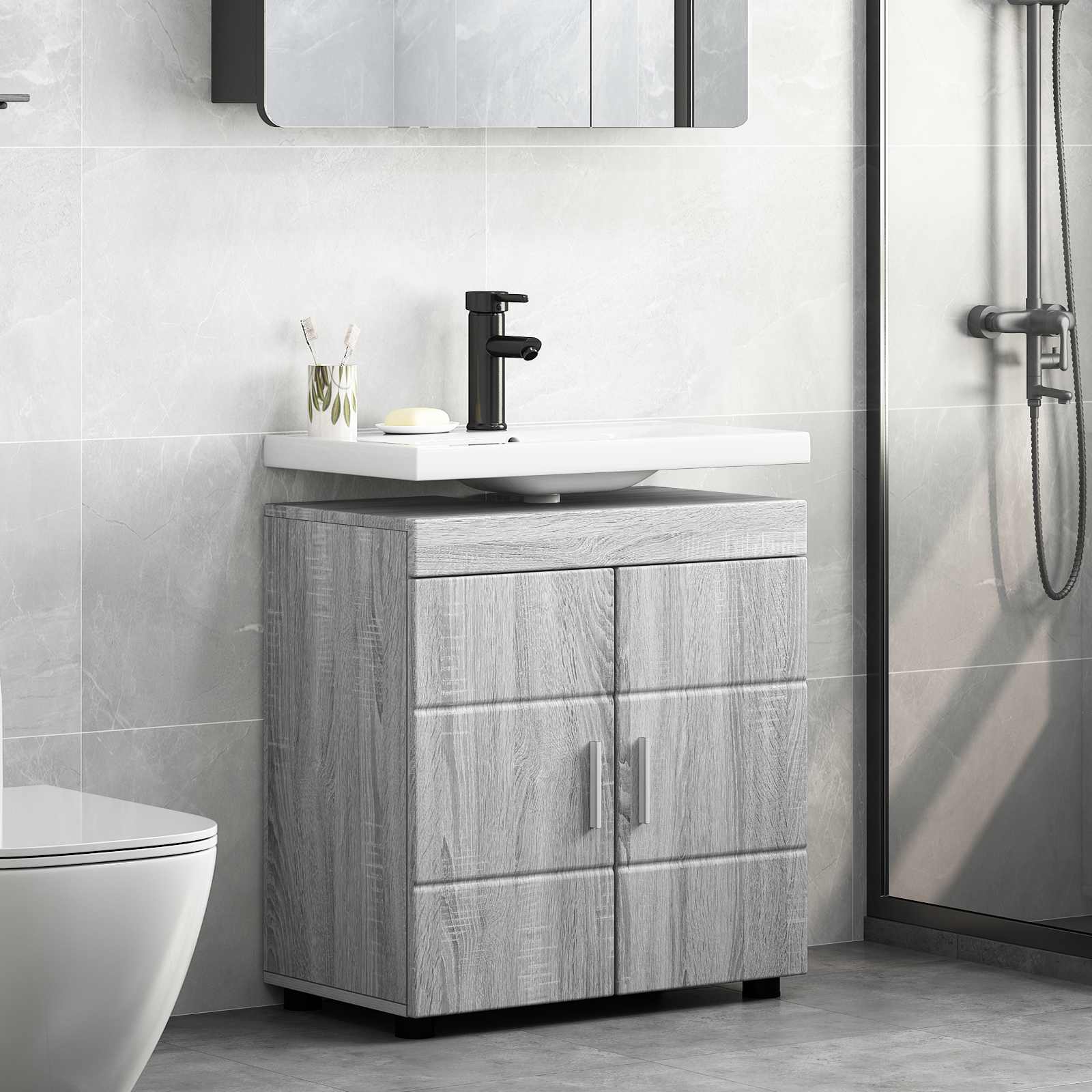vidaXL Badezimmerschrank-Set TULUM Graues Sonoma 60 x 34 x 63 cm