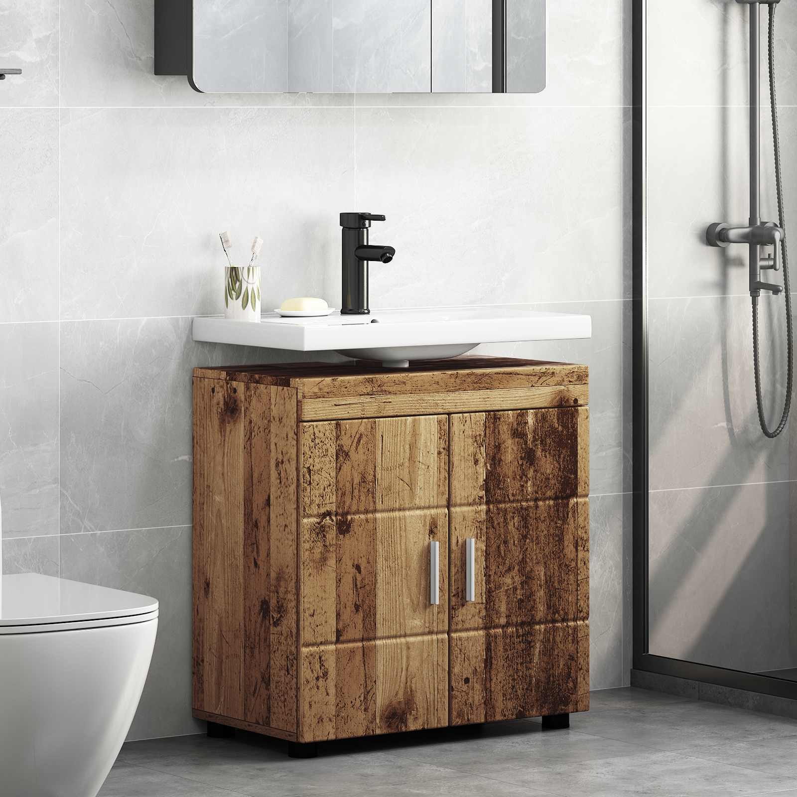 vidaXL Badezimmerschrank-Set TULUM Altholz 60 x 34 x 63 cm