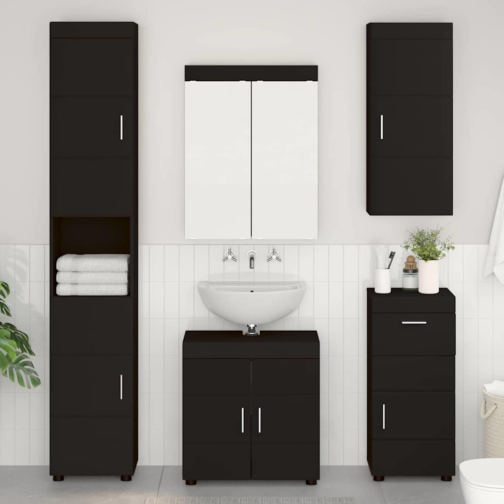 vidaXL Badezimmer-Wandschrank mit Tür TULUM Schwarz 37 x 24,5 x 86 cm