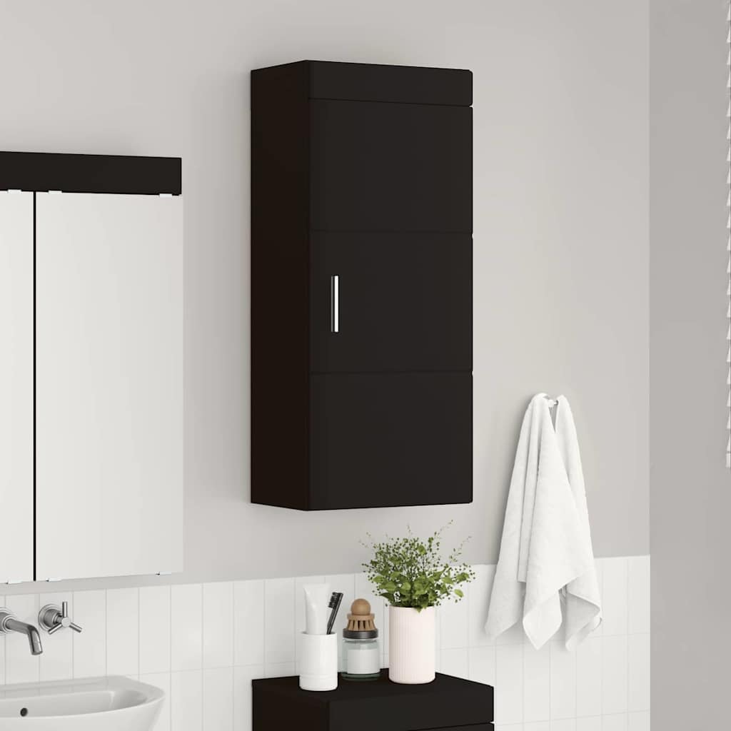 vidaXL Badezimmer-Wandschrank mit Tür TULUM Schwarz 37 x 24,5 x 86 cm