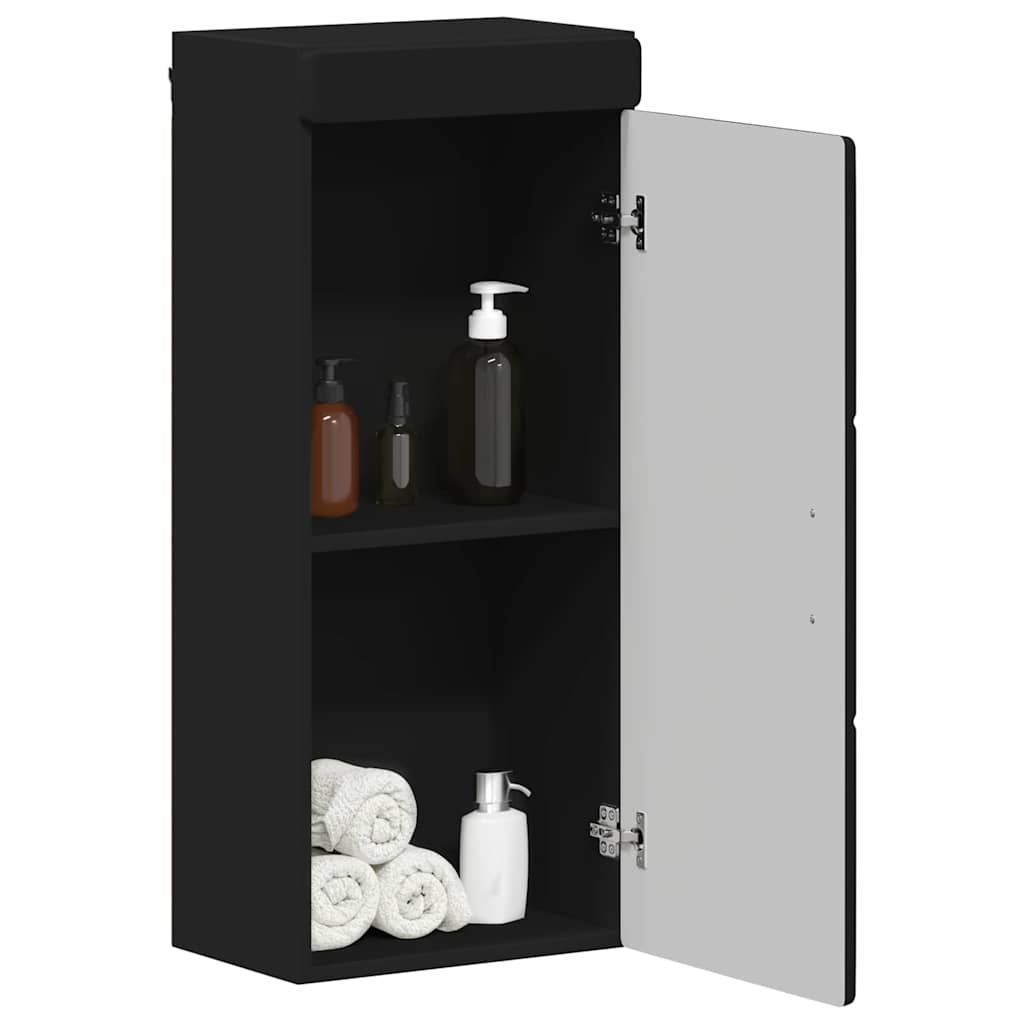 vidaXL Badezimmer-Wandschrank mit Tür TULUM Schwarz 37 x 24,5 x 86 cm