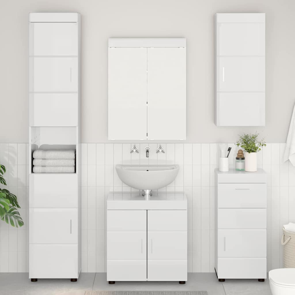 vidaXL Badezimmer-Wandschrank TULUM Hochglanz Weiß 37 x 24,5 x 86 cm