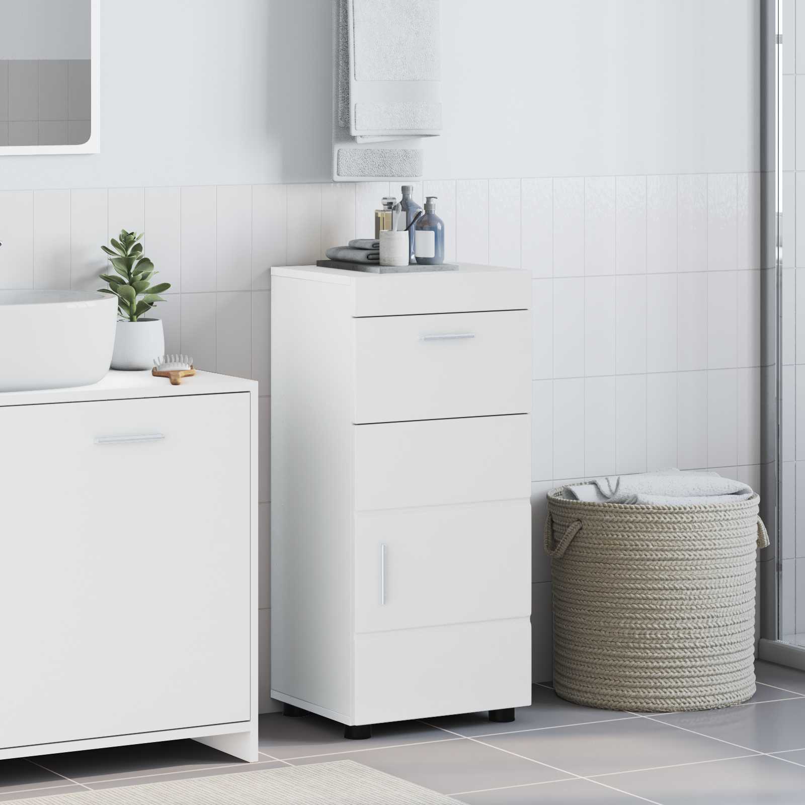 vidaXL Badezimmerschrank-Set mit Speicher TULUM Weiß 37 x 31,5 x 82 cm