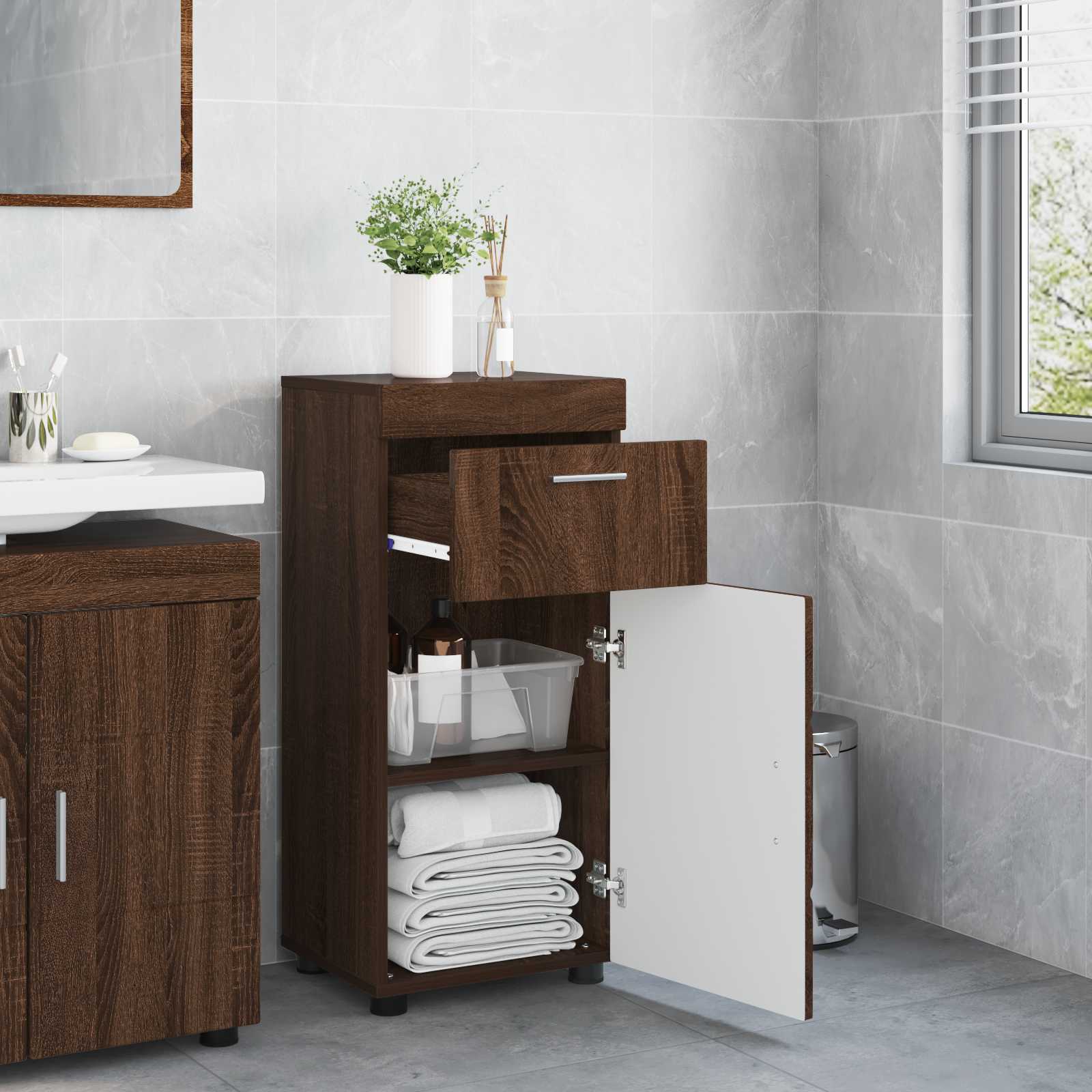 vidaXL Badezimmerschrank-Set TULUM Braun Eichen-Optik Holzwerkstoff