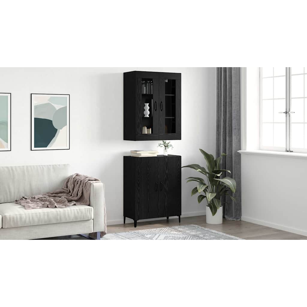 vidaXL Highboard 2 pcs Schwarz Eichen-Optik Holzwerkstoff