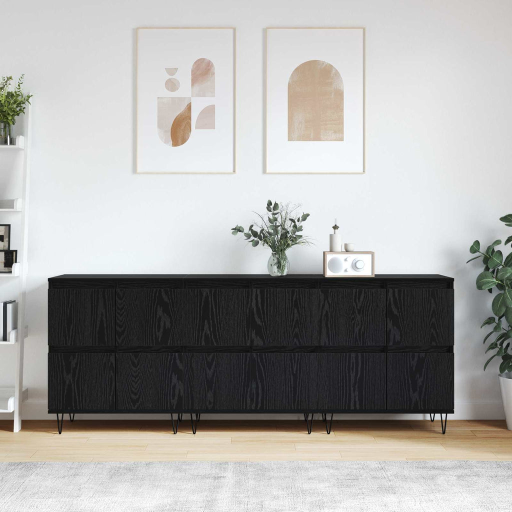 vidaXL Sideboards 3 pcs Schwarz Eichen-Optik