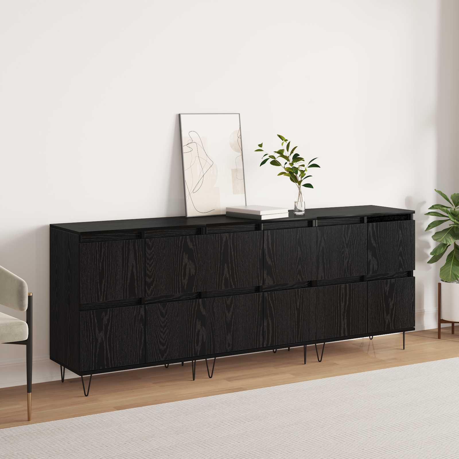 vidaXL Sideboards 3 pcs Schwarz Eichen-Optik