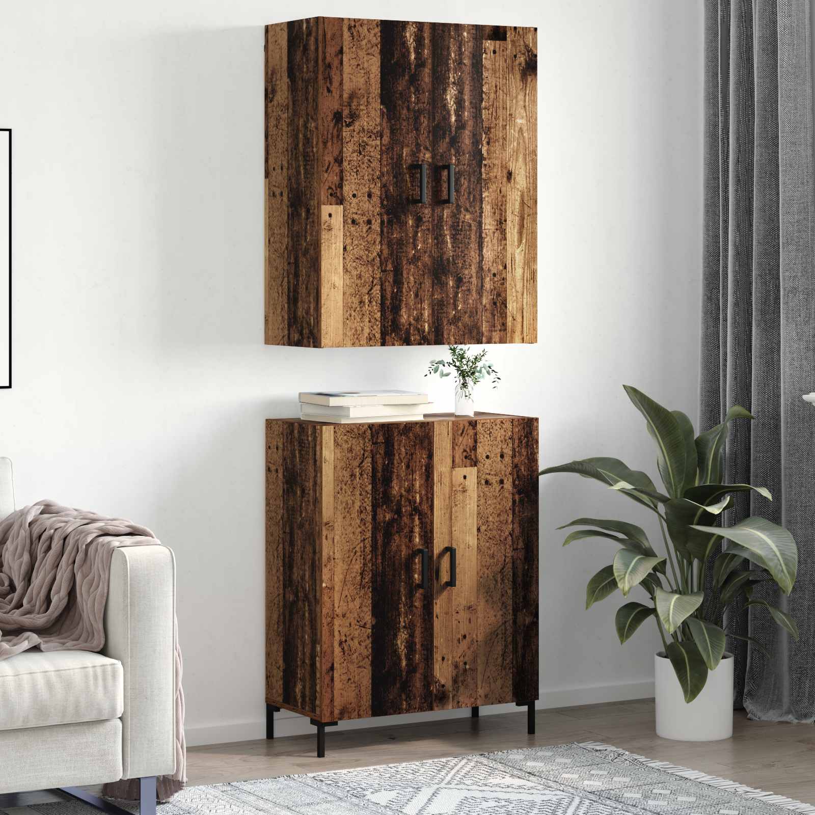 vidaXL Highboard Wandmontiert Altholz 69,5 x 34 x 180 cm Holzwerkstoff