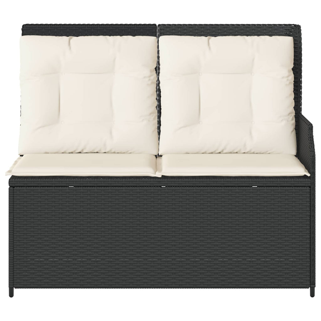 vidaXL Gartenbank mit Kissen Schwarz und Cremeweiß Poly-Rattan