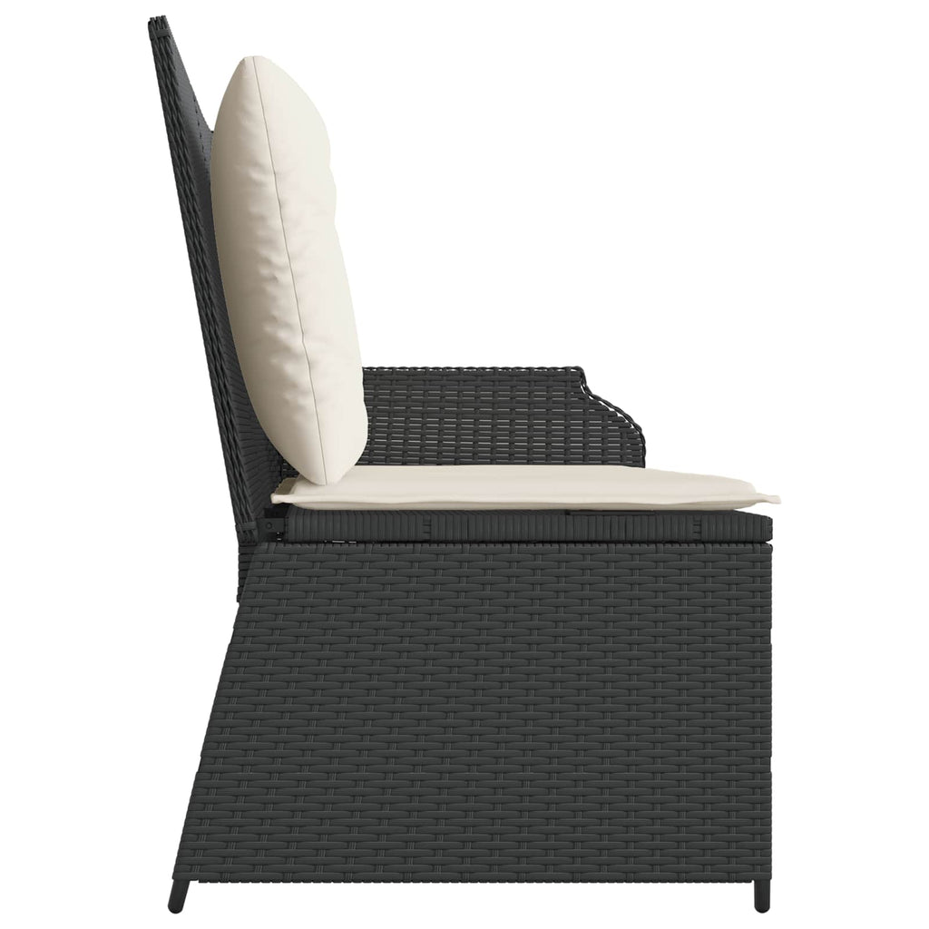 vidaXL Gartenbank mit Kissen Schwarz und Cremeweiß Poly-Rattan