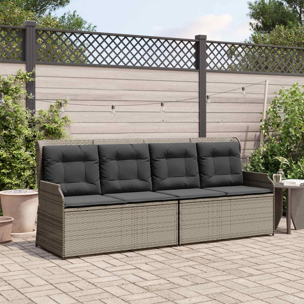 vidaXL Gartenbank mit Kissen Grau Poly-Rattan