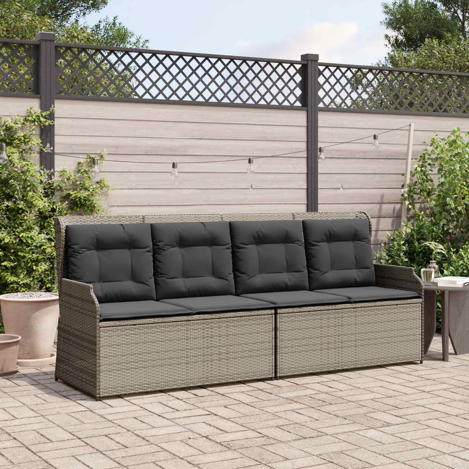 vidaXL Gartenbank mit Kissen Grau Poly-Rattan