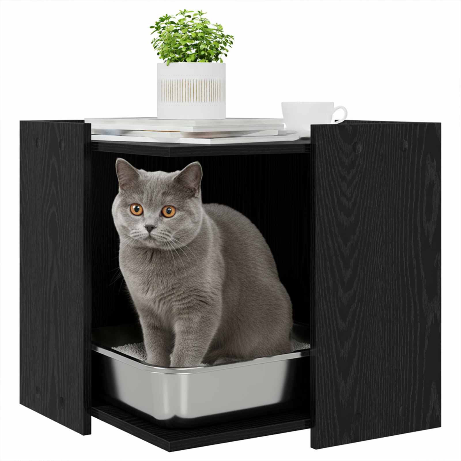 vidaXL Katzenstreu Box Umzäunung Schwarz Eichen-Optik 53 x 53 x 51 cm