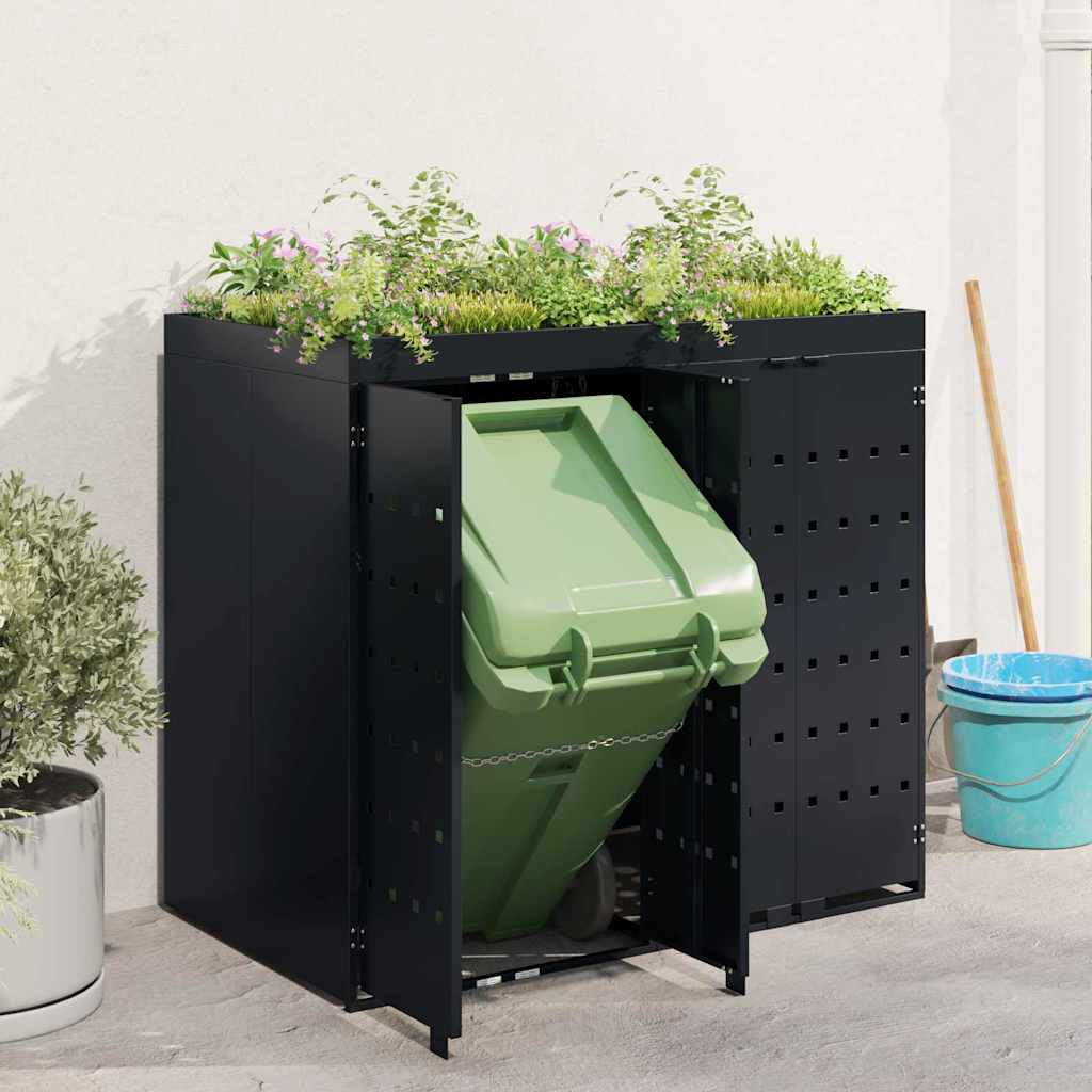 vidaXL Wagenmüllbehälter für 2 Behälter Schwarz 136 x 77,5 x 121,5 cm