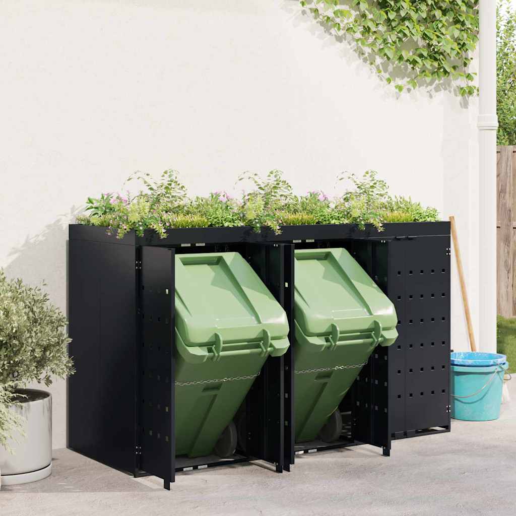 vidaXL Wagenmüllbehälter für 3 Behälter Schwarz 204 x 77,5 x 121,5 cm
