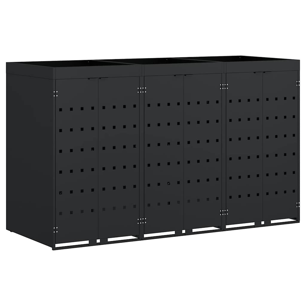 vidaXL Wagenmüllbehälter für 3 Behälter Schwarz 204 x 77,5 x 121,5 cm
