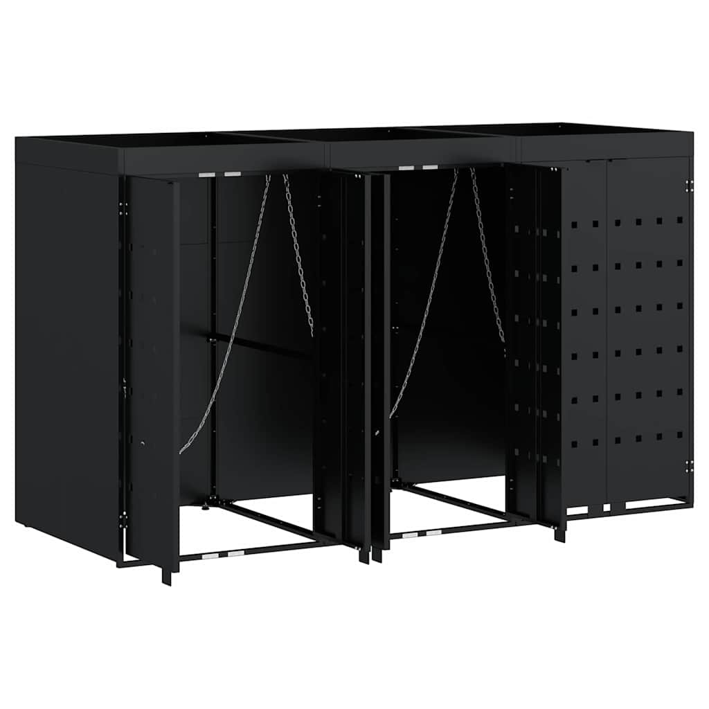 vidaXL Wagenmüllbehälter für 3 Behälter Schwarz 204 x 77,5 x 121,5 cm