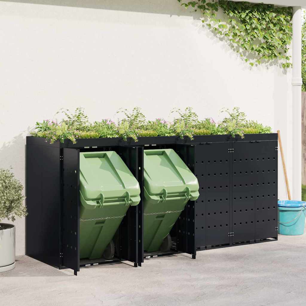 vidaXL Wagenmüllbehälter für 4 Behälter Schwarz 272 x 77,5 x 121,5 cm