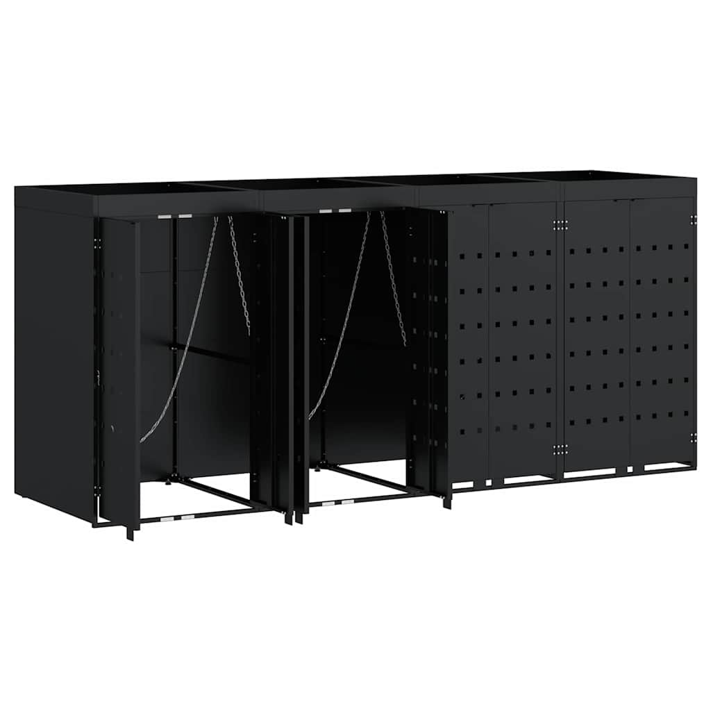vidaXL Wagenmüllbehälter für 4 Behälter Schwarz 272 x 77,5 x 121,5 cm