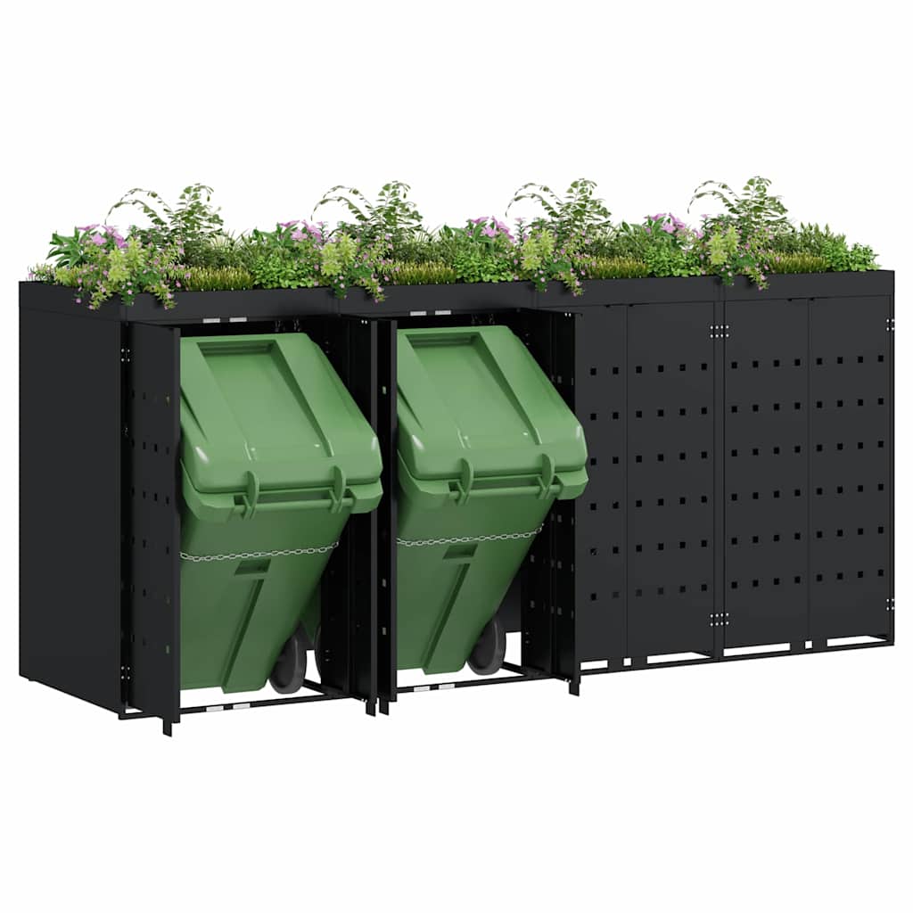 vidaXL Wagenmüllbehälter für 4 Behälter Schwarz 272 x 77,5 x 121,5 cm