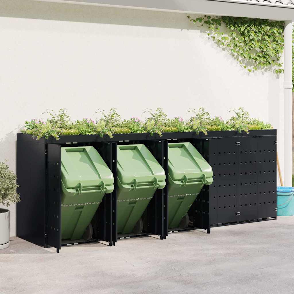 vidaXL Wagenmüllbehälter für 5 Behälter Schwarz 340 x 77,5 x 121,5 cm