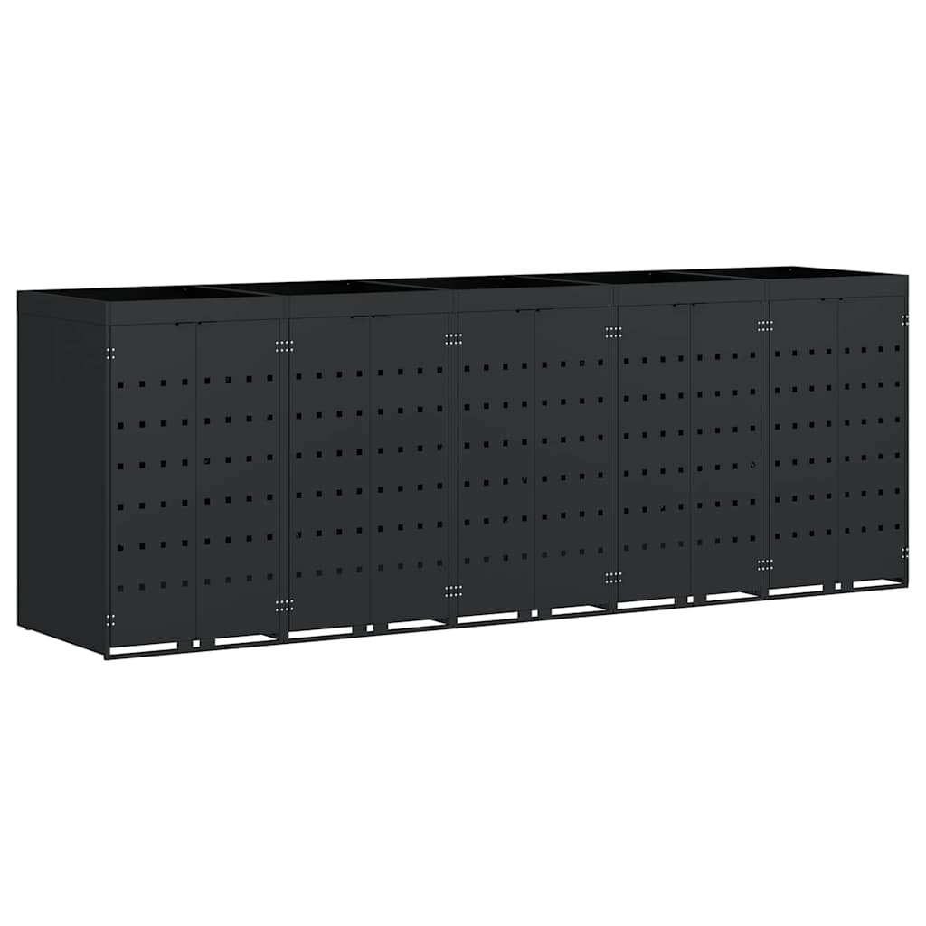 vidaXL Wagenmüllbehälter für 5 Behälter Schwarz 340 x 77,5 x 121,5 cm