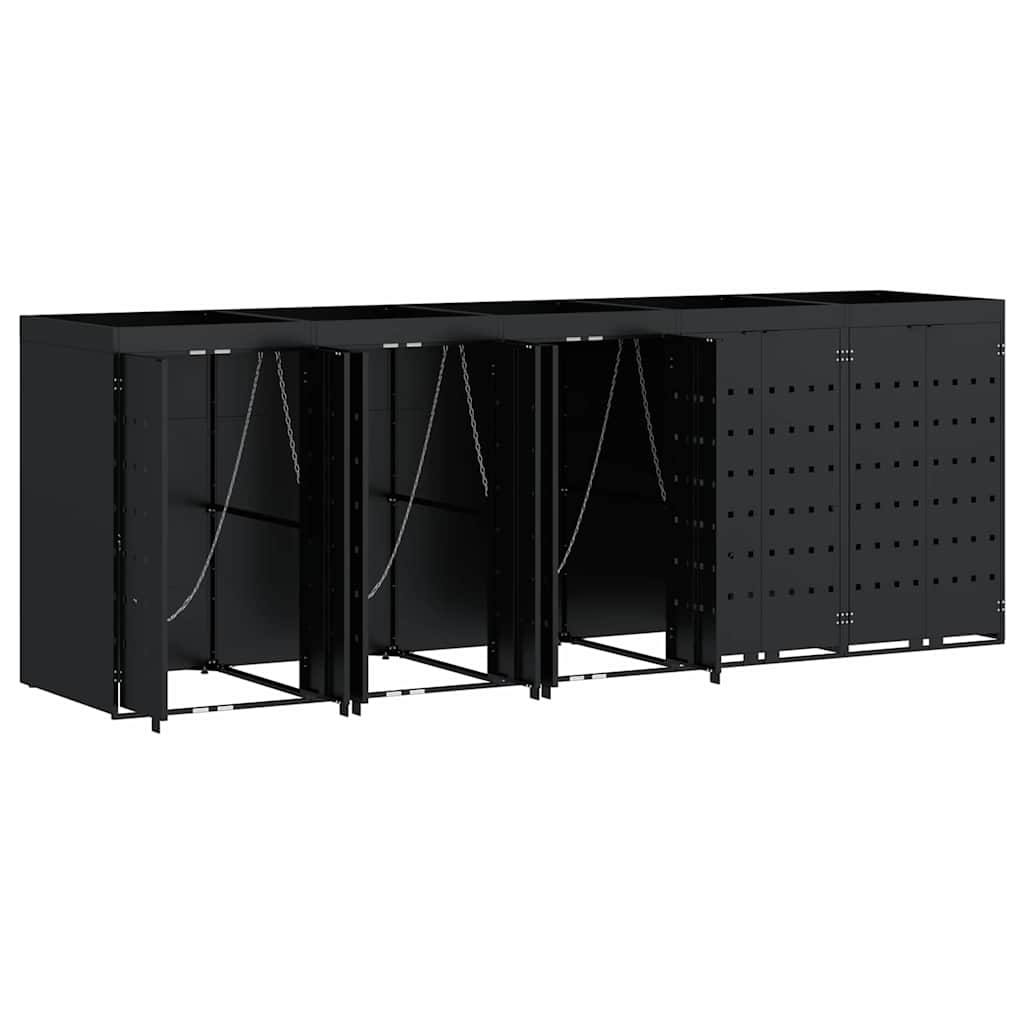 vidaXL Wagenmüllbehälter für 5 Behälter Schwarz 340 x 77,5 x 121,5 cm