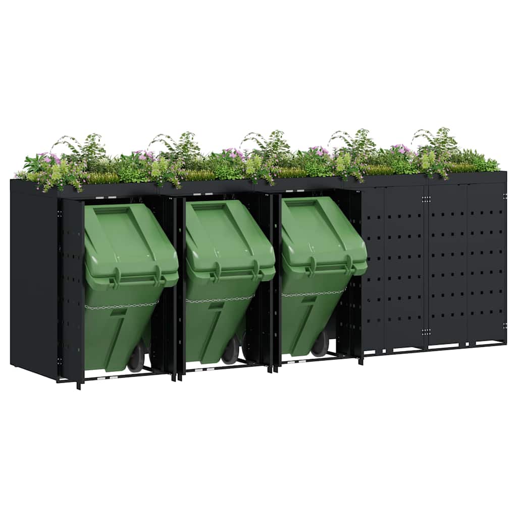 vidaXL Wagenmüllbehälter für 5 Behälter Schwarz 340 x 77,5 x 121,5 cm