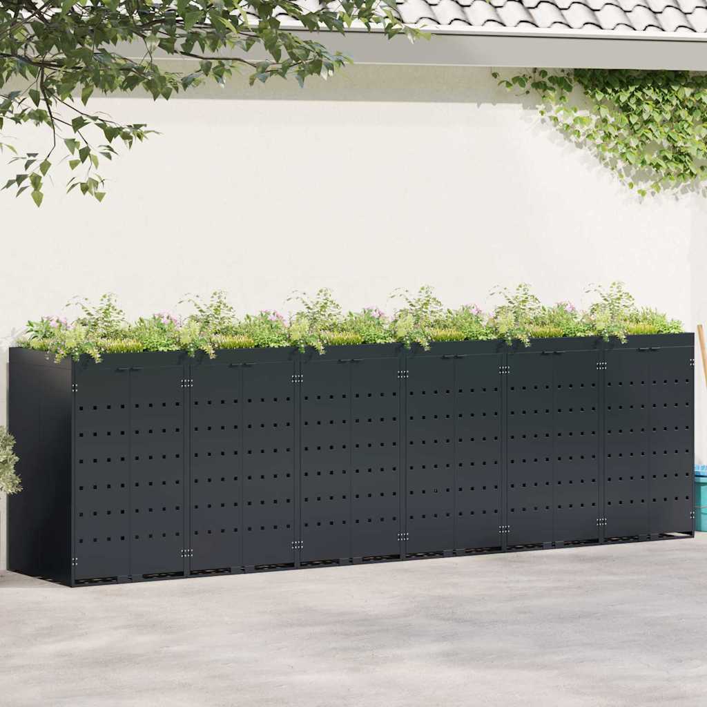 vidaXL Wagenmüllbehälter für 6 Behälter Schwarz 408 x 77,5 x 121,5 cm