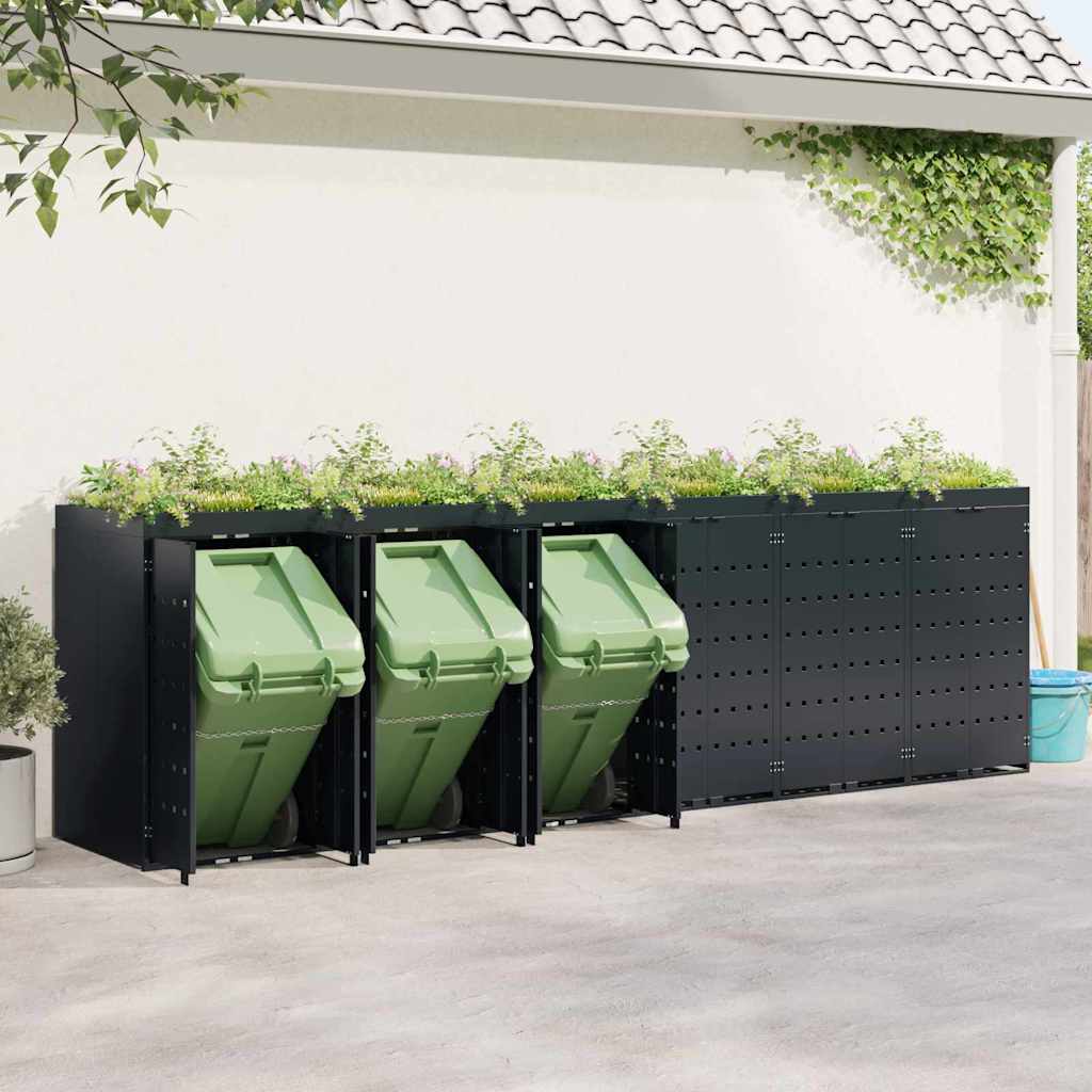 vidaXL Wagenmüllbehälter für 6 Behälter Schwarz 408 x 77,5 x 121,5 cm