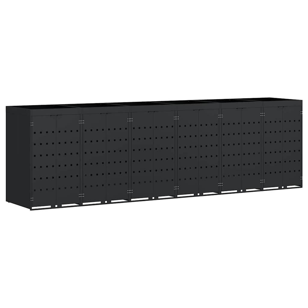 vidaXL Wagenmüllbehälter für 6 Behälter Schwarz 408 x 77,5 x 121,5 cm