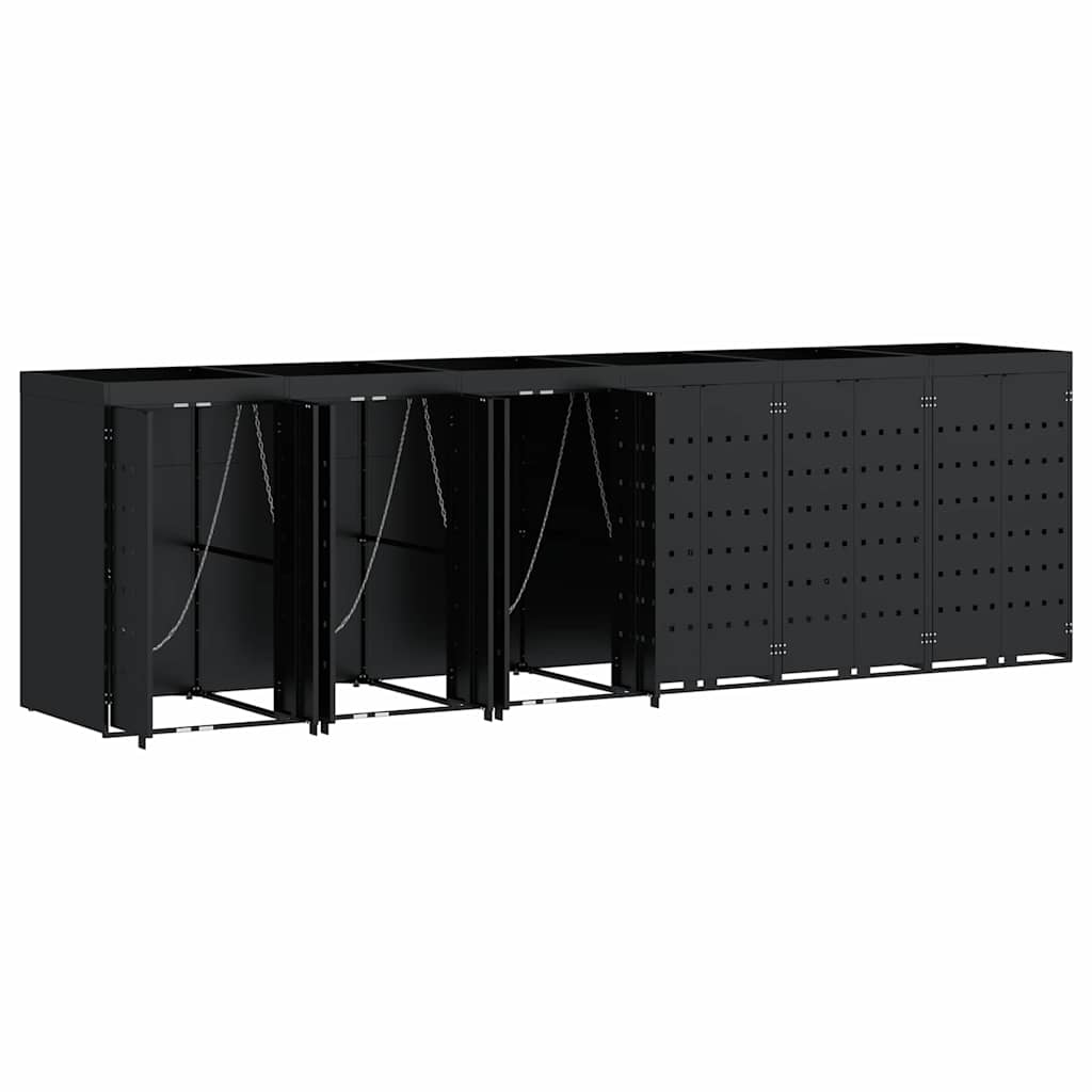 vidaXL Wagenmüllbehälter für 6 Behälter Schwarz 408 x 77,5 x 121,5 cm