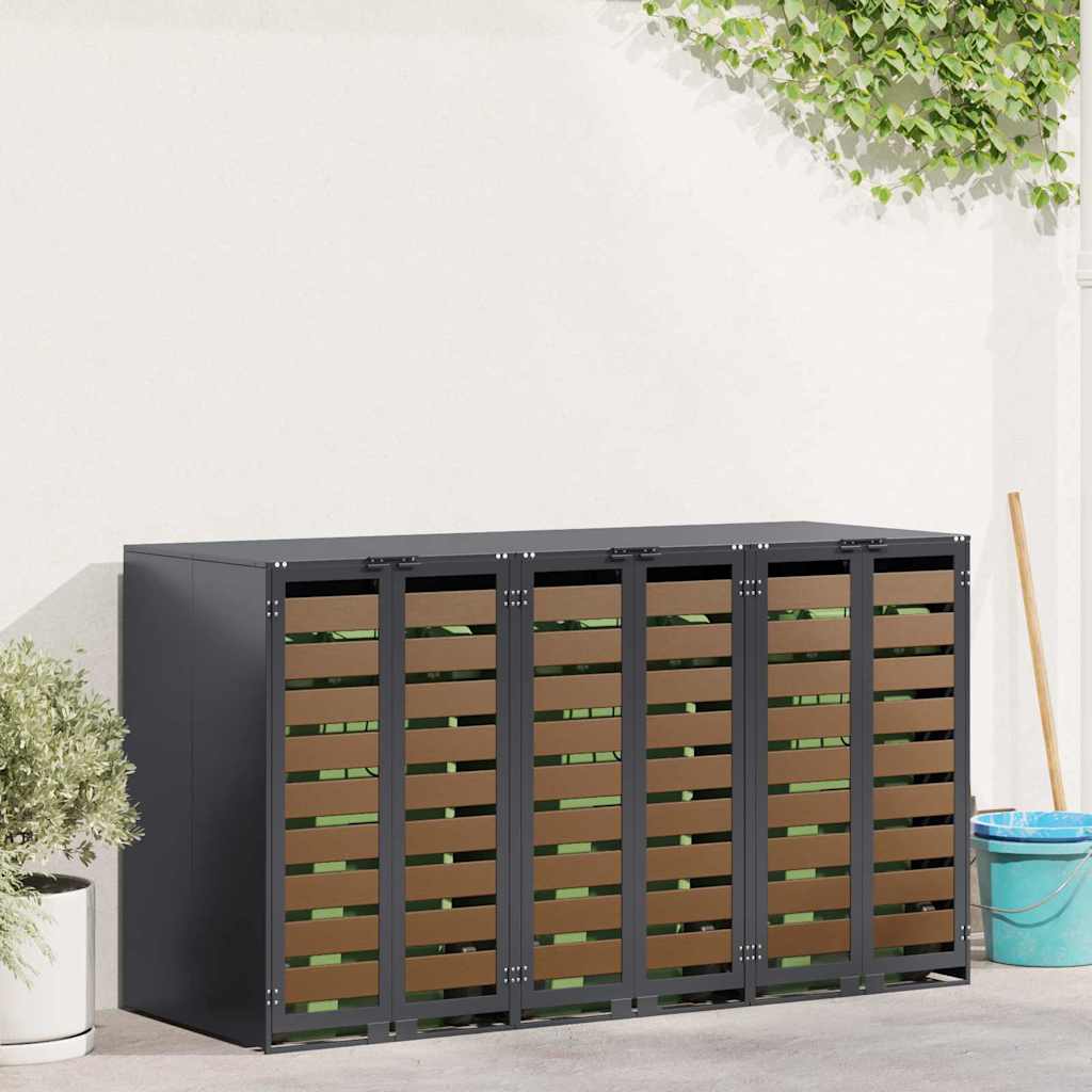 vidaXL Wagenmüllbehälter für 3 Behälter 204 x 77,5 x 115,5 cm Stahl