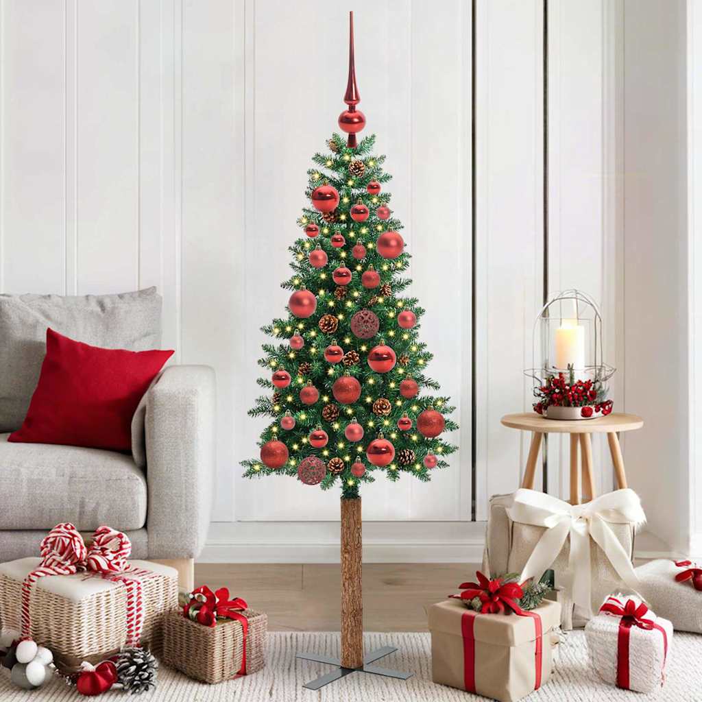 vidaXL Schlanker Weihnachtsbaum mit 150 LEDs mit Ständer Grün 150 cm