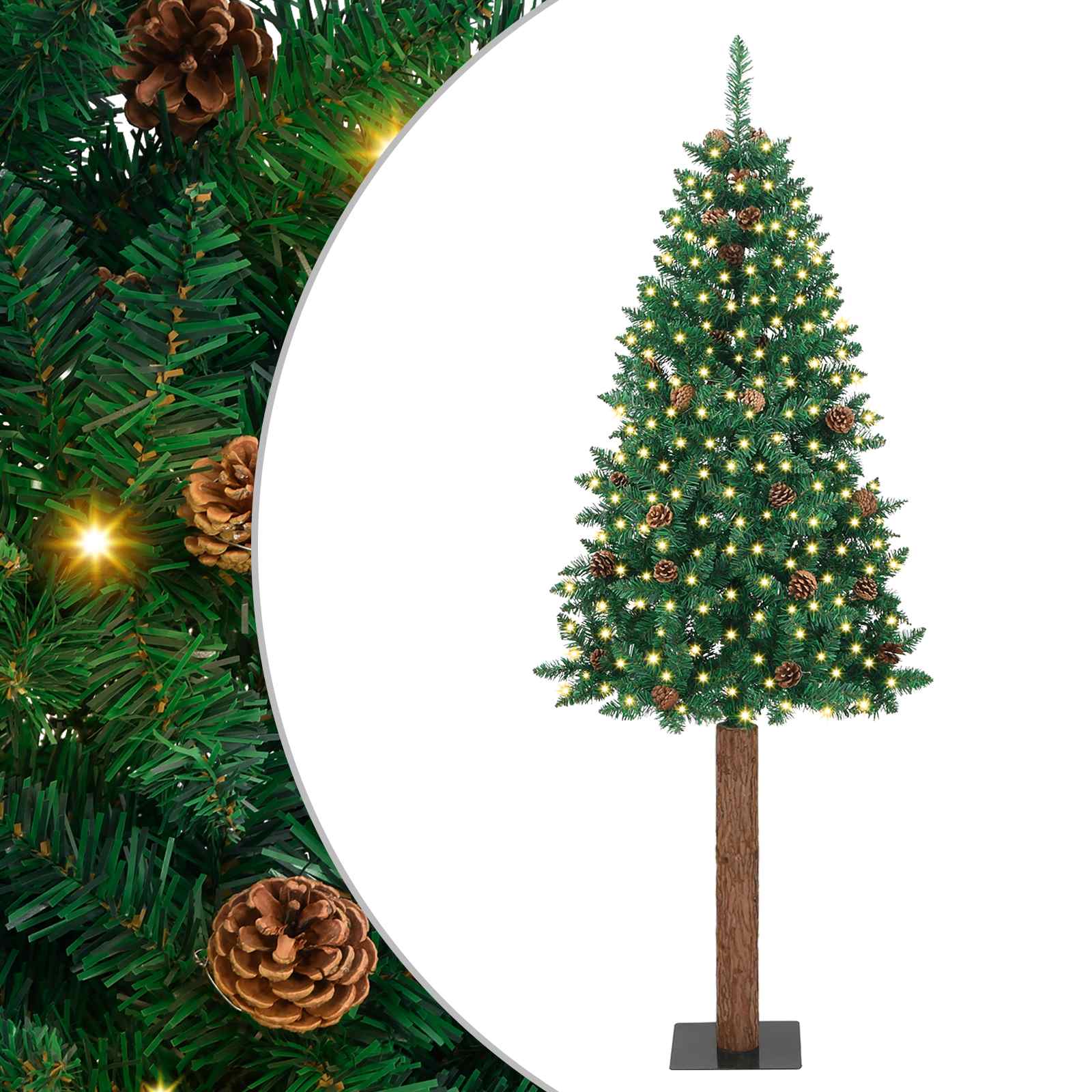 vidaXL Schlanker Weihnachtsbaum mit 300 LEDs mit Ständer Grün 180 cm