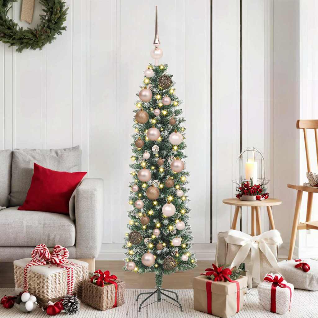 vidaXL Künstlicher schlanker Weihnachtsbaum Grün und Weiß 120 cm
